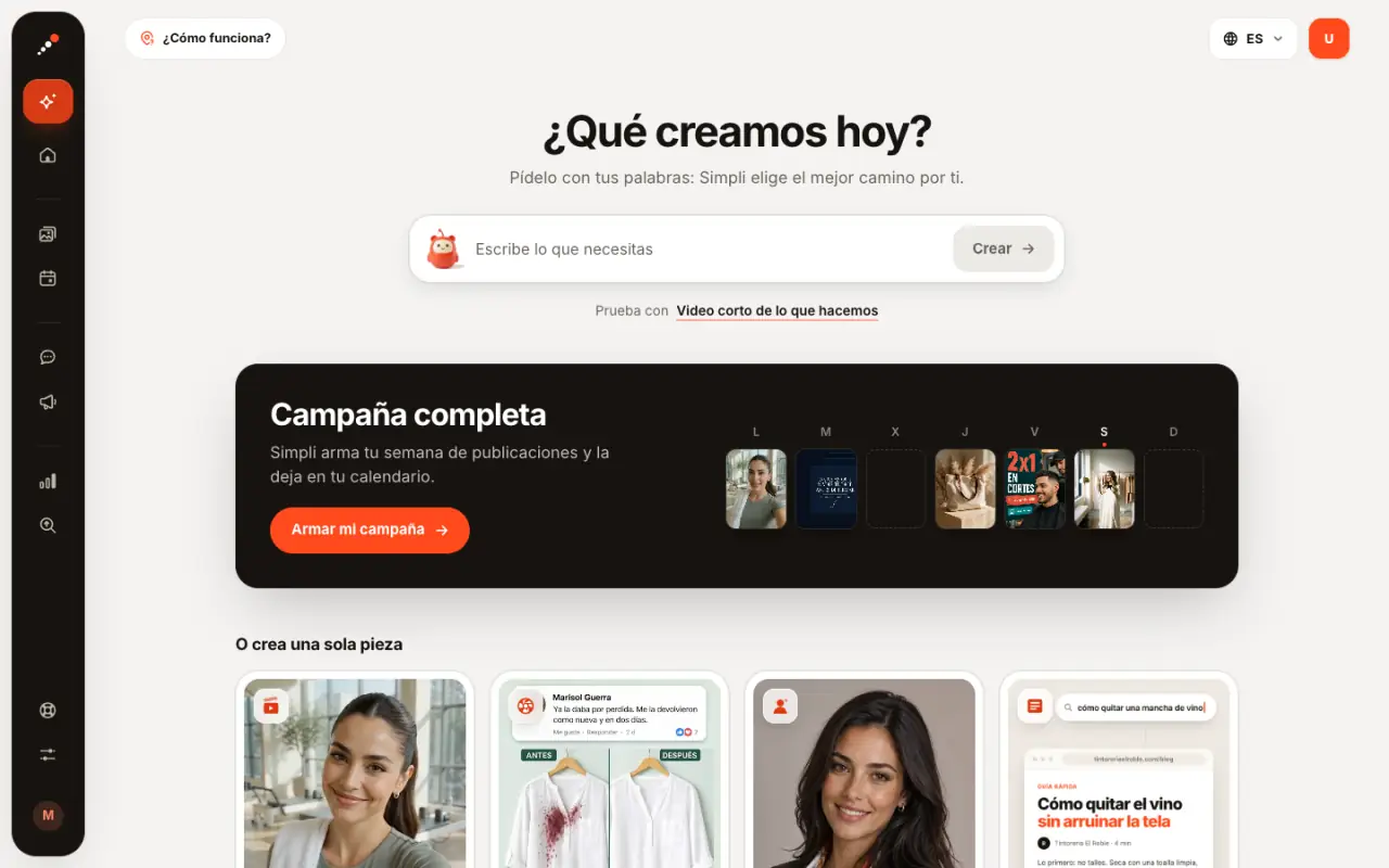 La pantalla Crear de Simplark en una compu